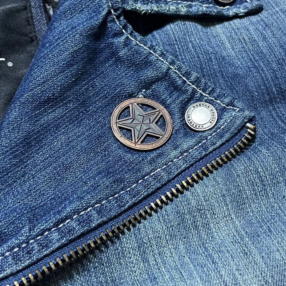 Protocol Motorcycle Jacket XL Blue Denim Black Leather Parish Nation Moto Biker‎